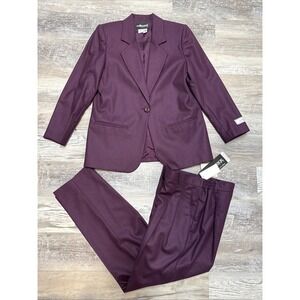 Vtg Sag Harbor Wool Purple Sz 6P Pant Suit 2 Pc Blazer Work Wear Career NWT